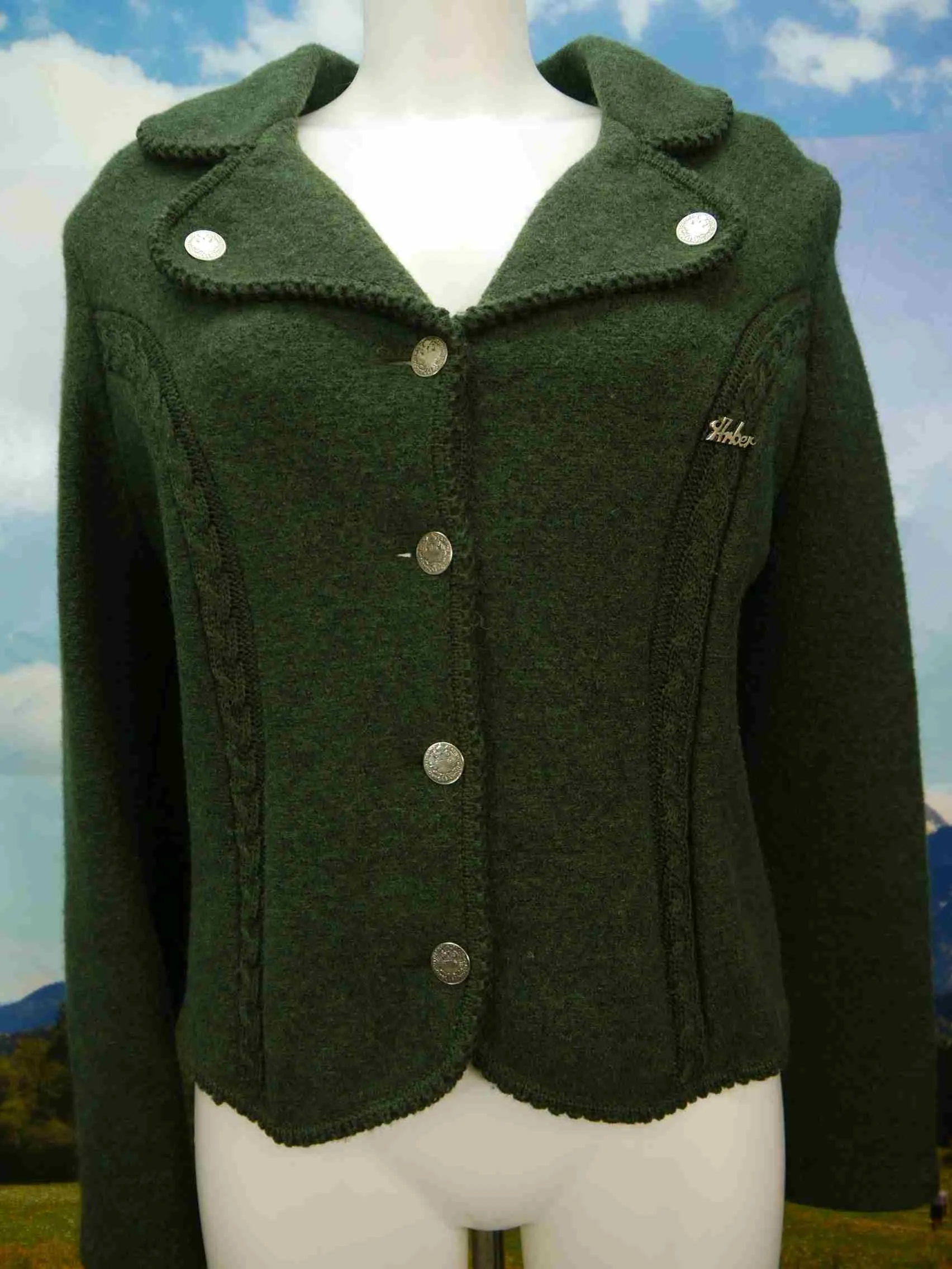 Arber Strickmoden neuwertig grün mit Wienernaht fesche Trachtenjacke Jacke Gr.44