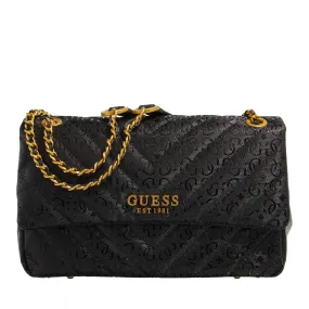   Guess  Jania Convertible Xbody Flap Black  Crossbody Bag 