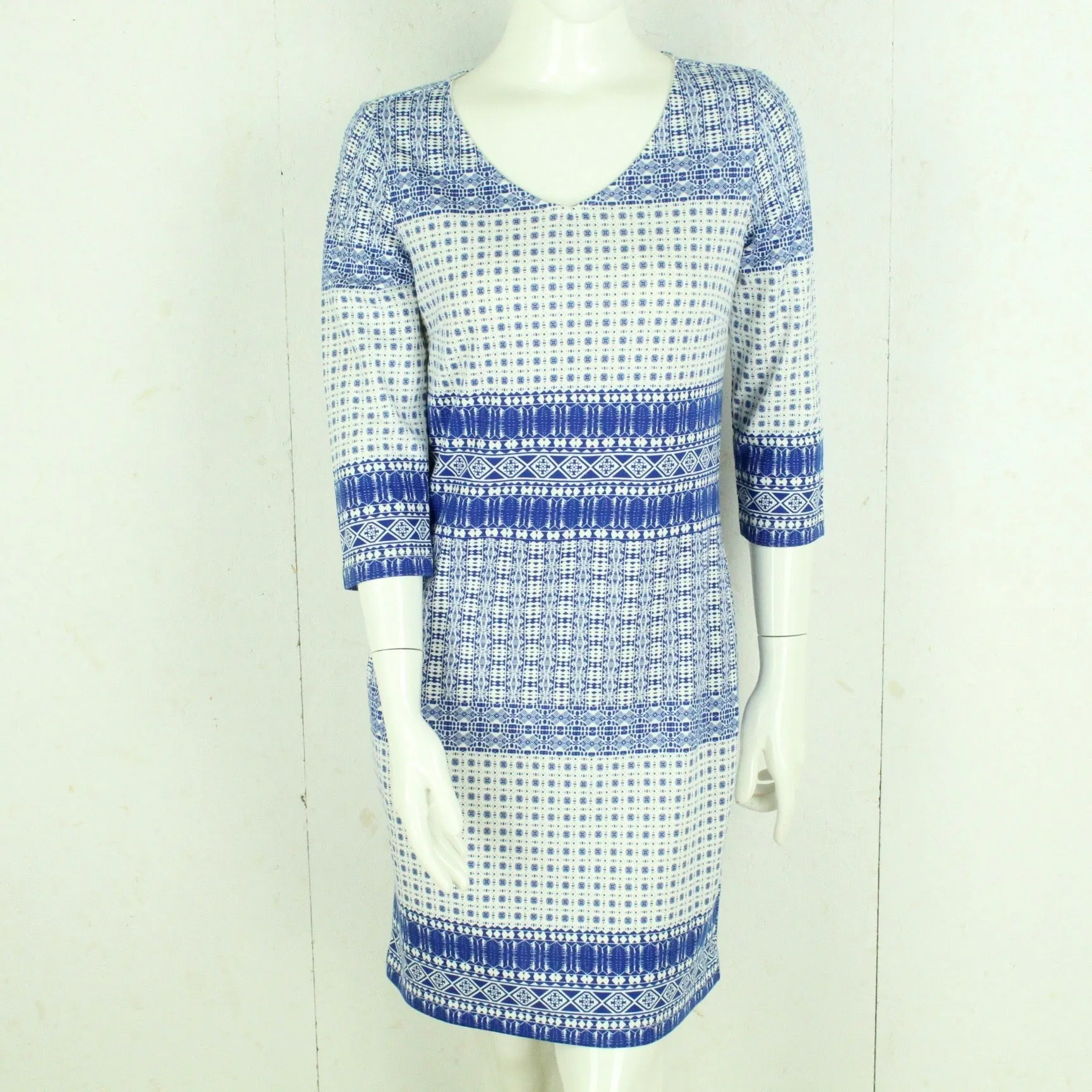 Second Hand SAINT TROPEZ Kleid Gr. M wei blau gemustert (*)