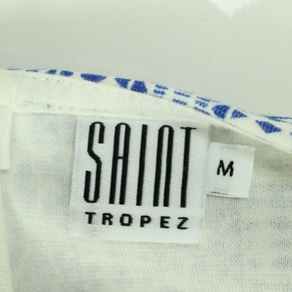 Second Hand SAINT TROPEZ Kleid Gr. M wei blau gemustert (*)